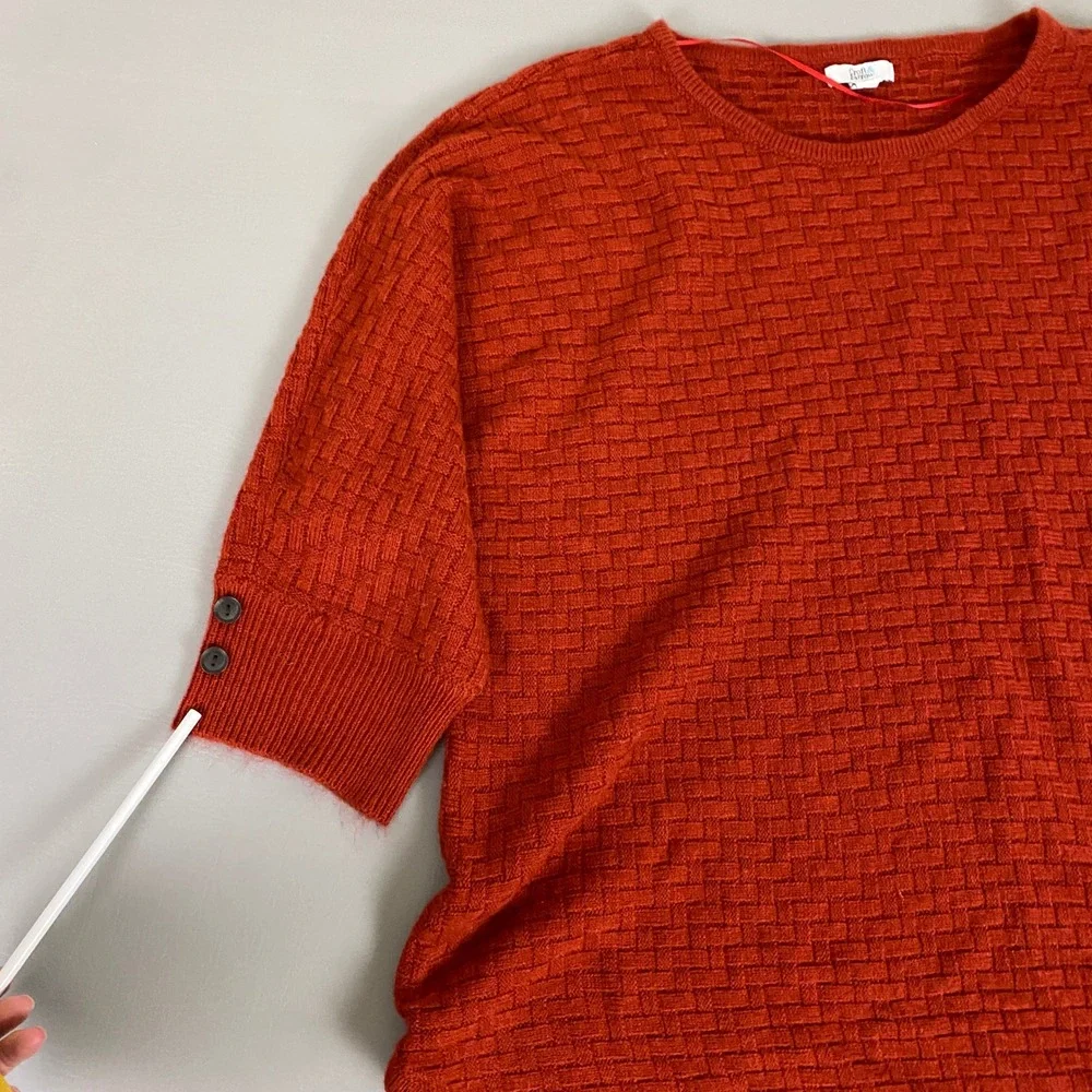 Croft & Barrow Sweater‎ Women's Plus 1X Orange Basket Weave 3/4 Sleeve Buttons *